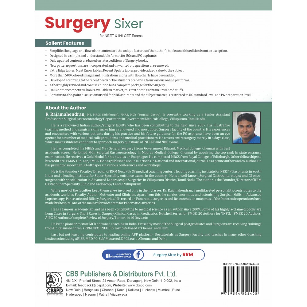 Surgery Sixer For NEET & INI CET Exam;6th Edition 2022 By Dr R Rajamahendran